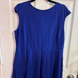 New York & Company Blue A-Line Midi Dress Sleeveless Crew Neck